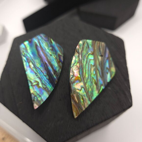 VTG Earrings Irridescent Shiny MOP Abalone Shell Pushback Pierced Retro Glam - Picture 6 of 10
